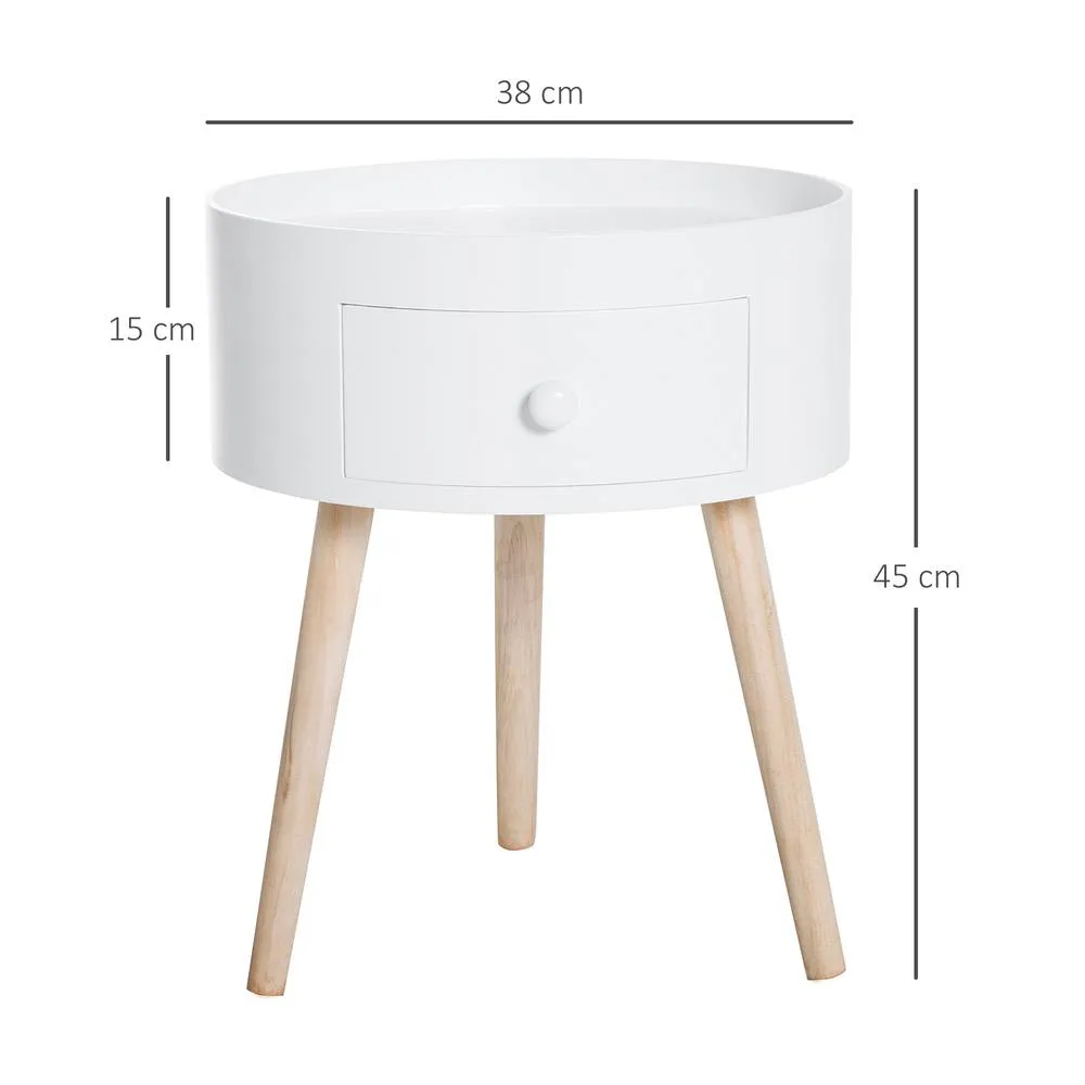 HOMCOM Coffee Table with Drawer & Wood Legs for Bedroom, Set of 2, White 3
