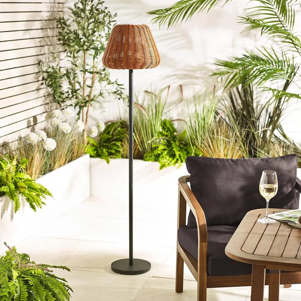FurnitureboxUK Sundara Rattan Solar Outdoor Floor Light in Black