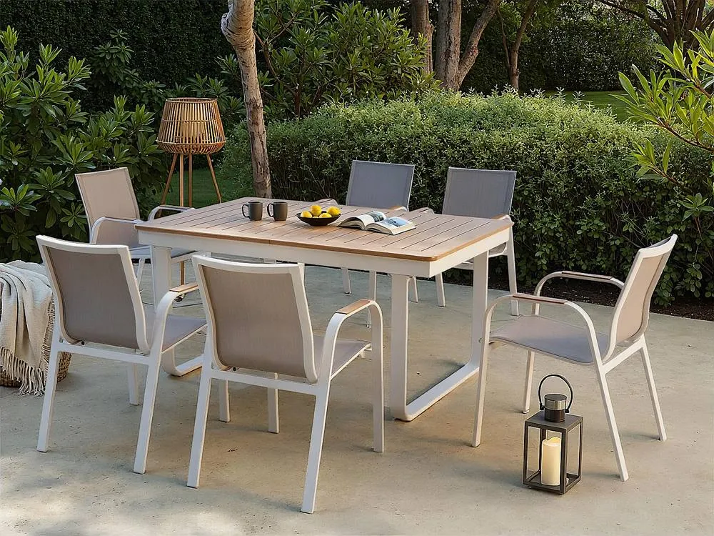 Vente-unique Extendable Aluminium Garden Table L.61/246 Cm - Light Natural and in Light Oak