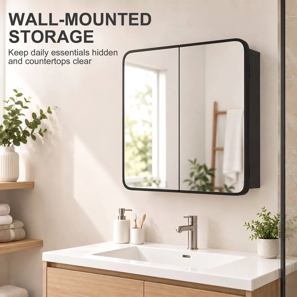 HOMCOM Bathroom Medicine Mirror Cabinet, Bathroom Wall Cabinet, Black 4
