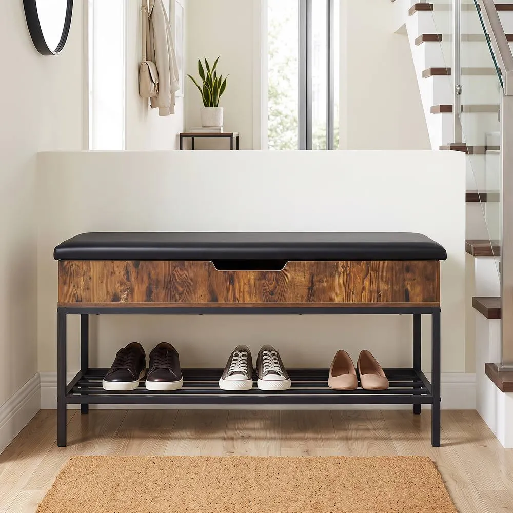 Costway 100 CM Shoe Storage Bench Shelf Lift Top Brown 4