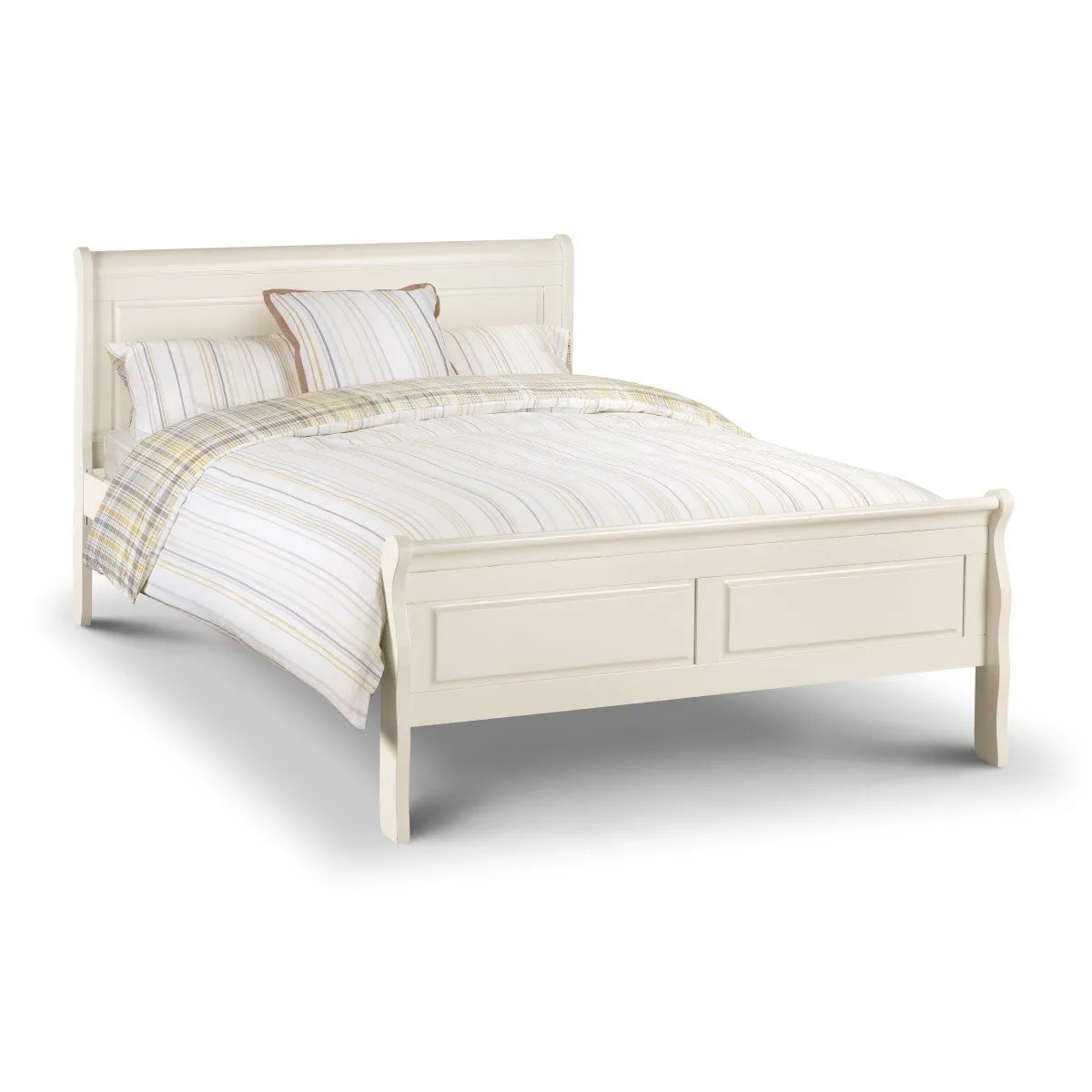 Lovette Wooden Double Size Bed In Stone White Lacquer