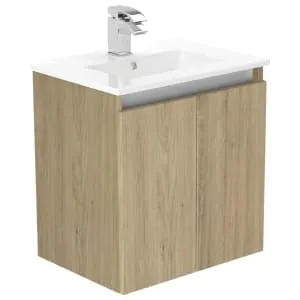 Newland Natural Oak Slimline Basin Suspended Double Door Unit - 500mm