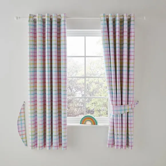 Rainbow Check Blackout Eyelet Curtains 2