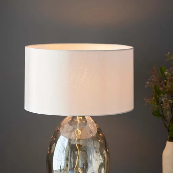 Endon Collection Elin Dimple Table Lamp With Round Shade Champagne Lustre Glass Satin Brass Plate With Vintage White Fabric 1X E27, Cream 3