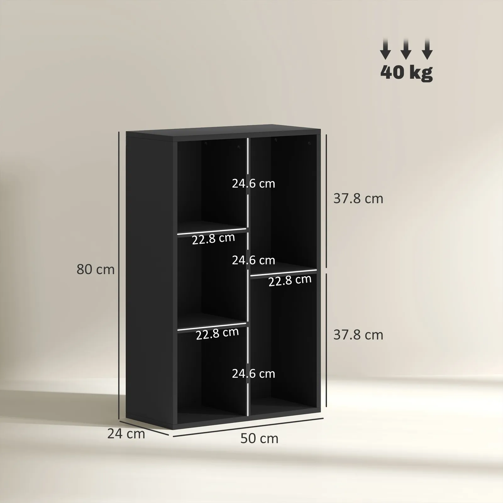 HOMCOM 2-Tier Bookshelf with 5 Open Storage Compartments in Black 3