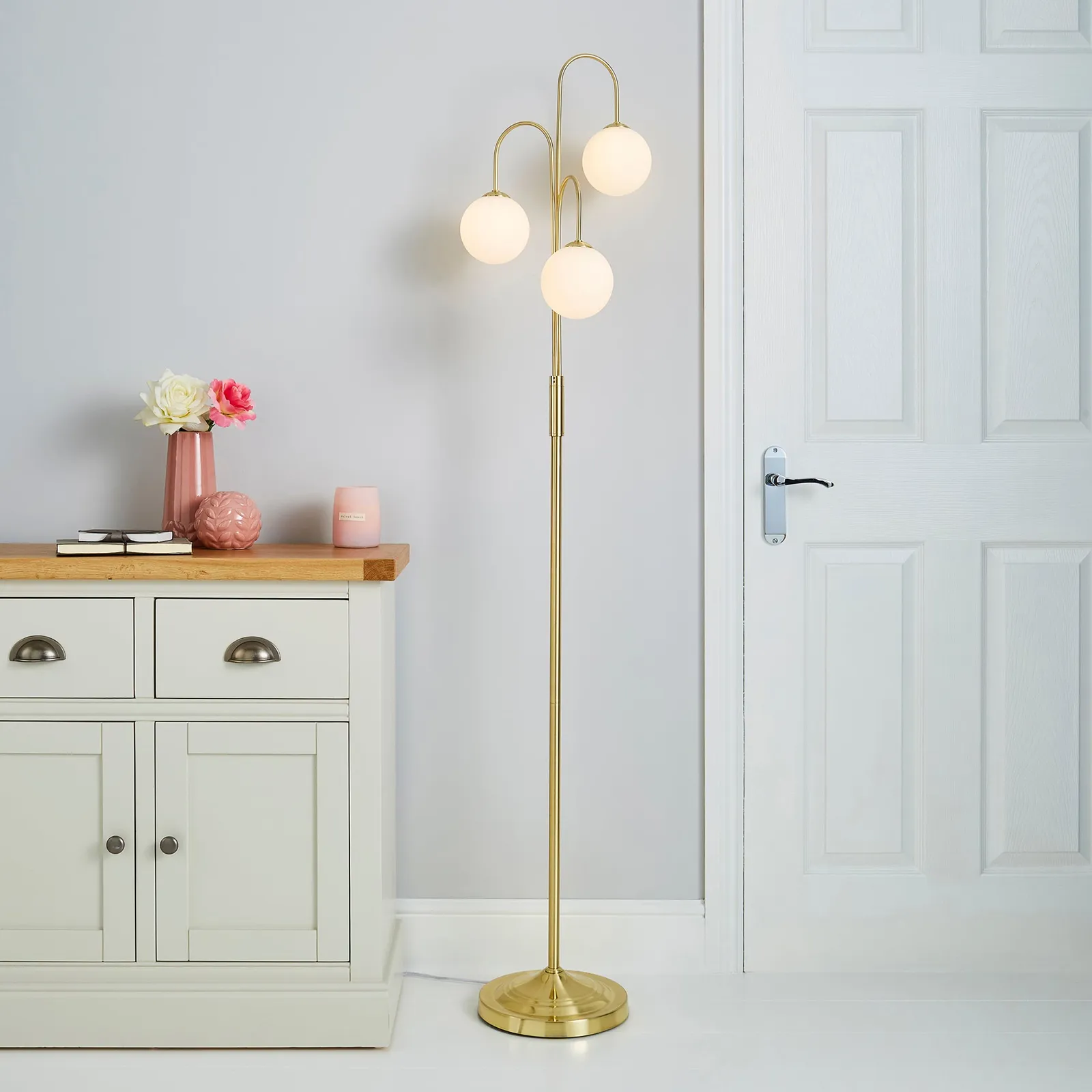 Gigi 3 Light Gold Floor Lamp White