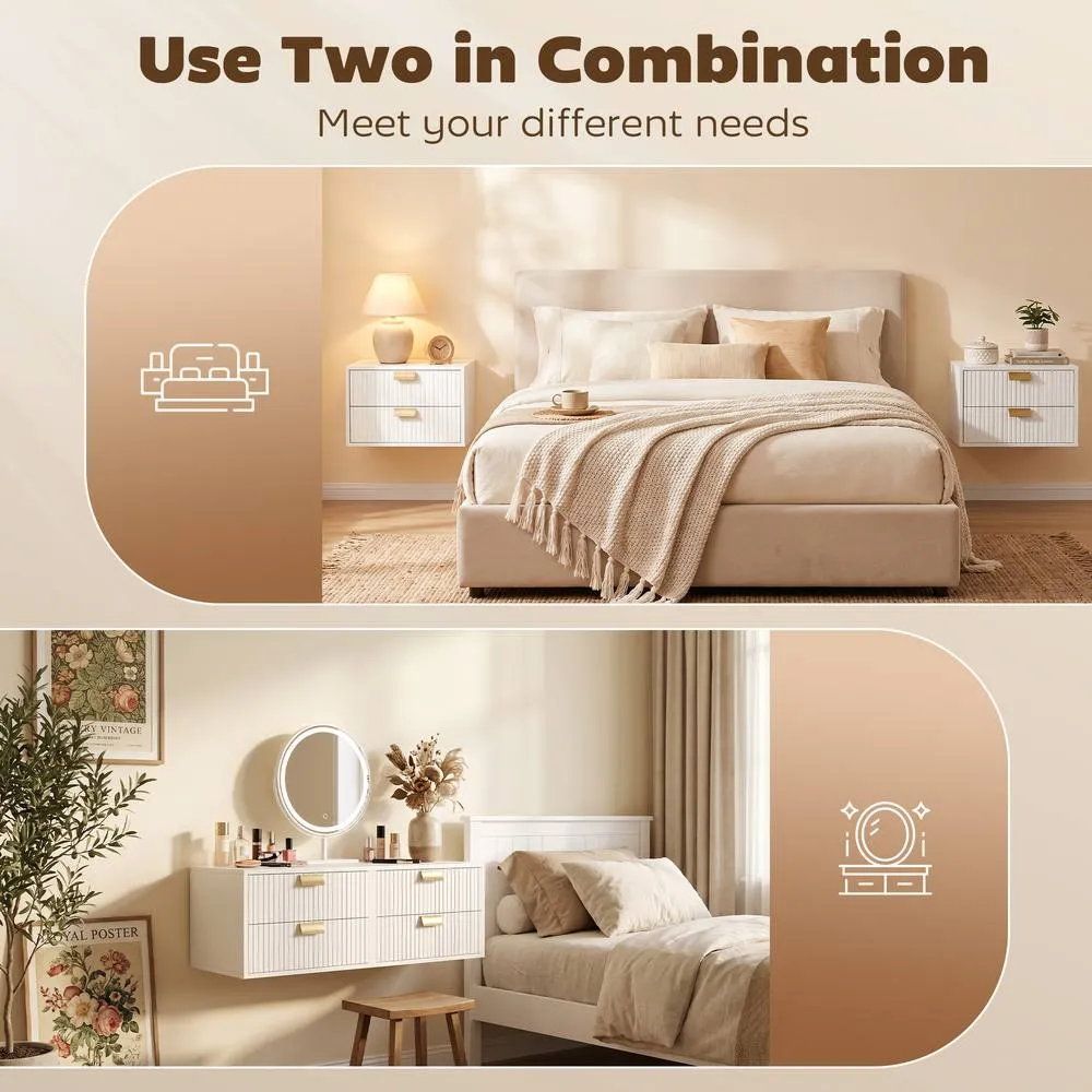 HOMCOM 2pcs Modern Floating Nightstands, 2 Drawers Bedside Tables, White 6