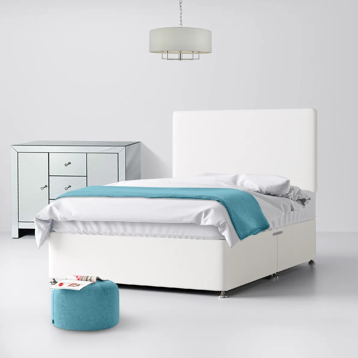 Cornell Plain White Fabric No Drawer Divan Bed - 4ft Small Double