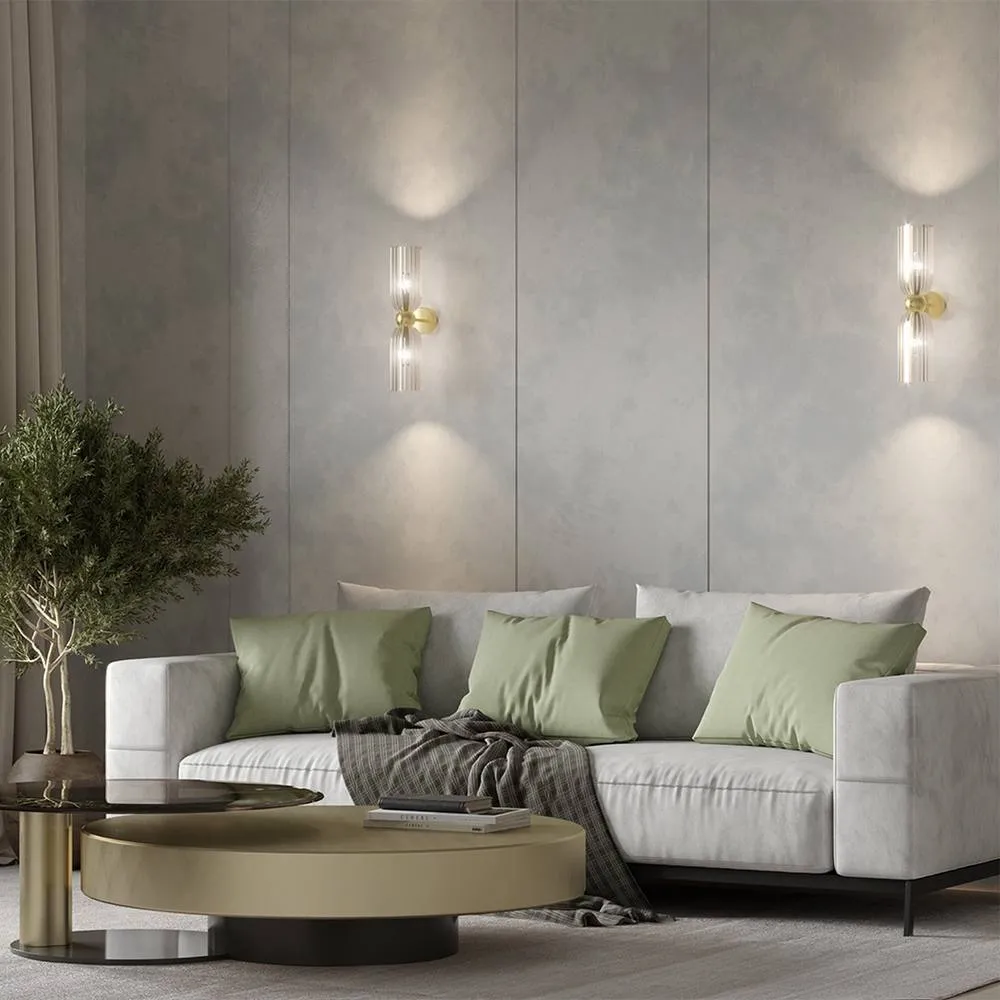 Netlighting Maytoni Antic Modern 2 Light Up & Down Wall Lamp Gold Cognac Shade E14 2