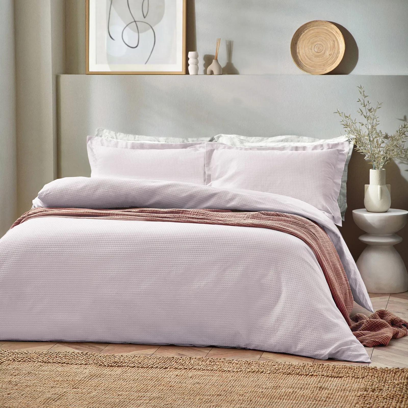 Yard Waffle Textured 100% Cotton Duvet Cover Set in Light Pink 2
