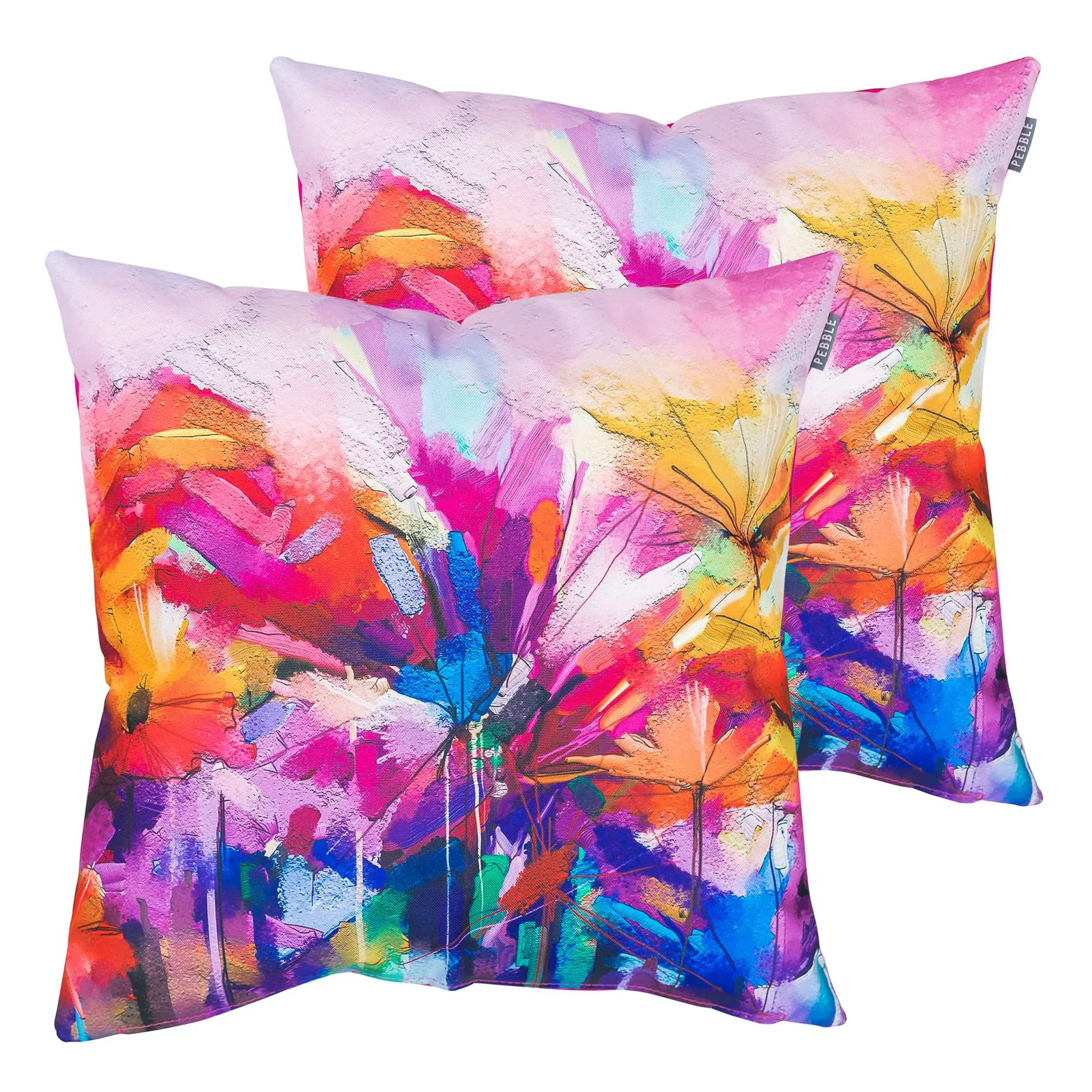 icon Meadow Print Set of 2 Green Outdoor Cushion in Pink