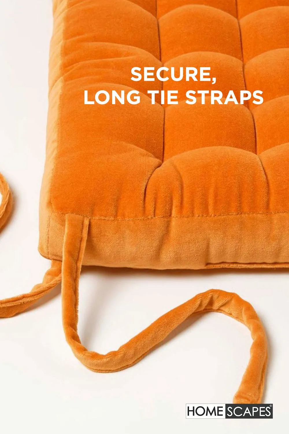 Homescapes 4 Pack Seat Pads Luxury Cotton Velvet Indoor Outdoor Garden Cushion, 40cm in Orange 4