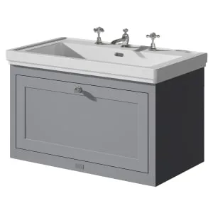 Bayswater Hartleigh Plummett Grey Traditional Wall Hung Vanity Unit & 3 Tap Hole Traditional Recessed Basin - 800mm 2
