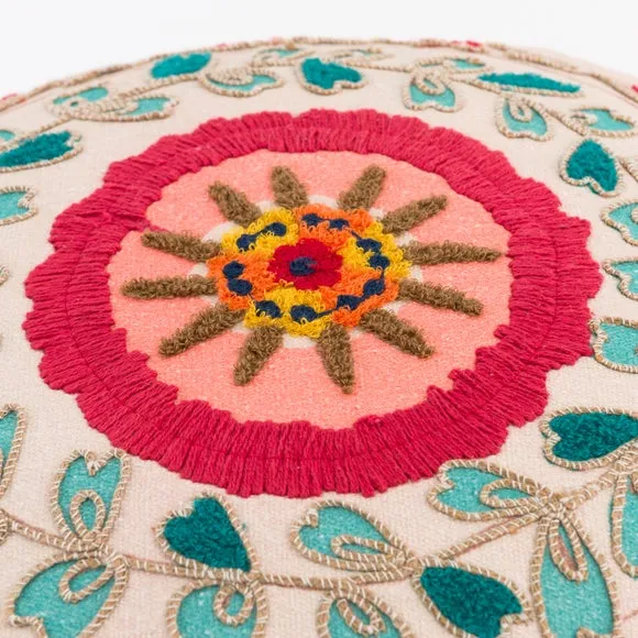 Hani Embroidered Round Pouffe 2