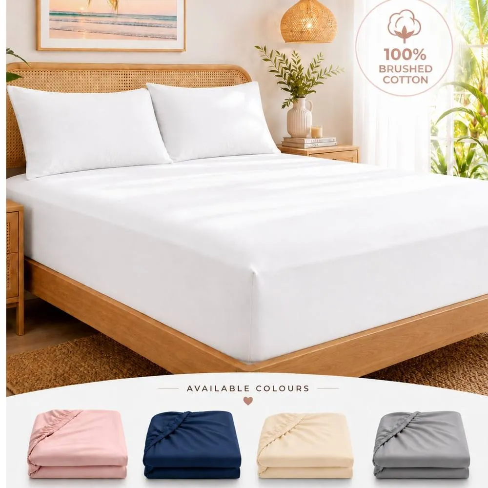 Smart Living 3 Pack 100% Brushed Cotton Fitted Sheets 25cm Deep in White 1