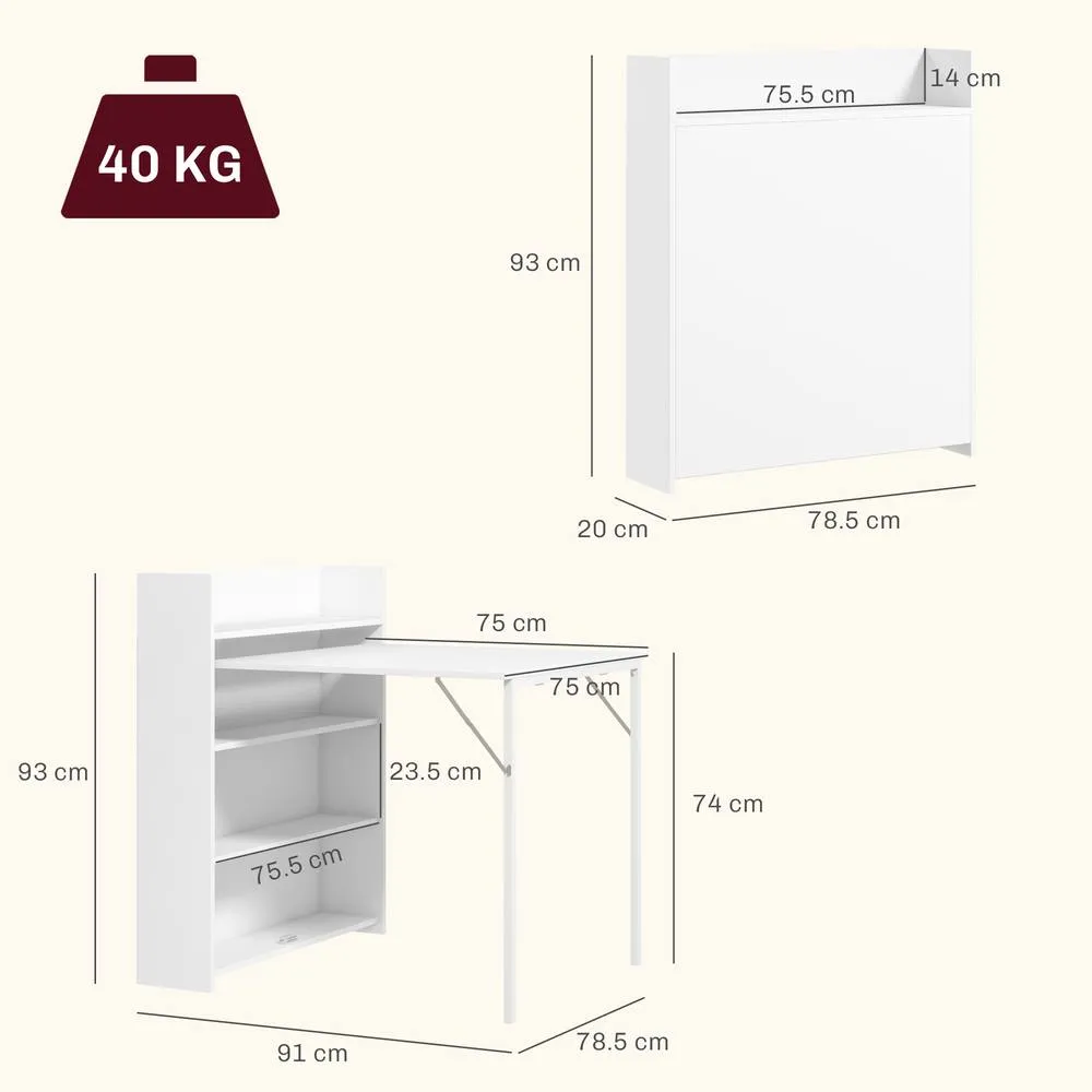 HOMCOM Folding Dining Table, Kitchen Table with Shelves White 3