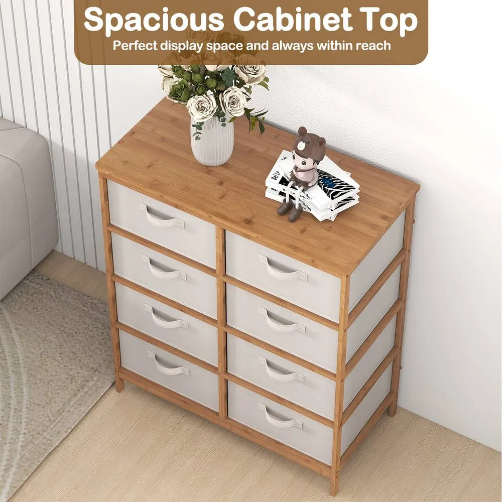 Costway 8-Drawer Dresser Bamboo Storage Tower w/Foldable Fabric Drawers-Beige in Beige 2