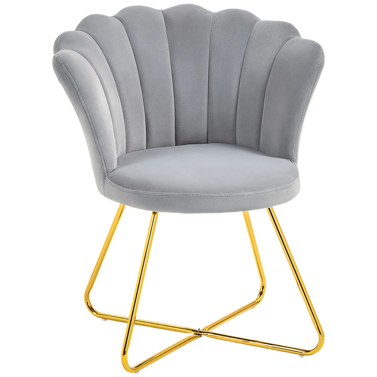 HOMCOM Accent Chair, Velvet Armchair with Lotus Backrest, Steel Legs in Grey 2