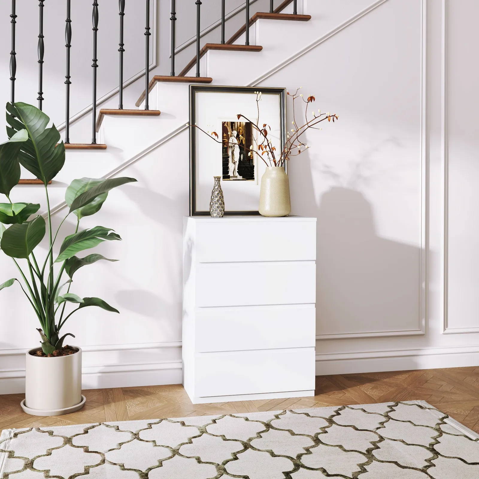 HOMCOM Bedroom Chest of Drawers, 4 Drawers Dresser, Drawer Unit in White