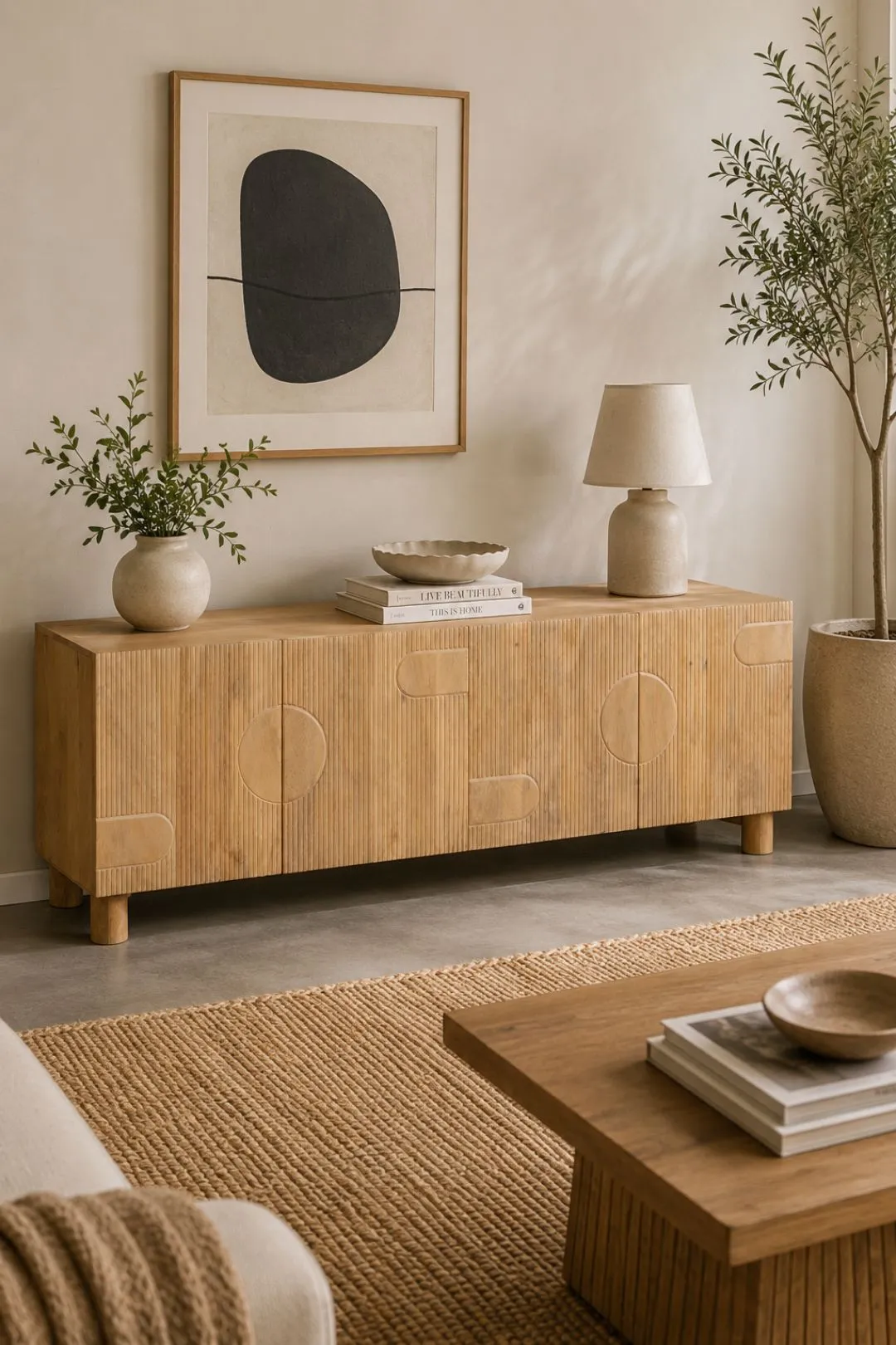 IH Design Ajmer Solid Wood Large Low Board Tv Cabinet in Brown