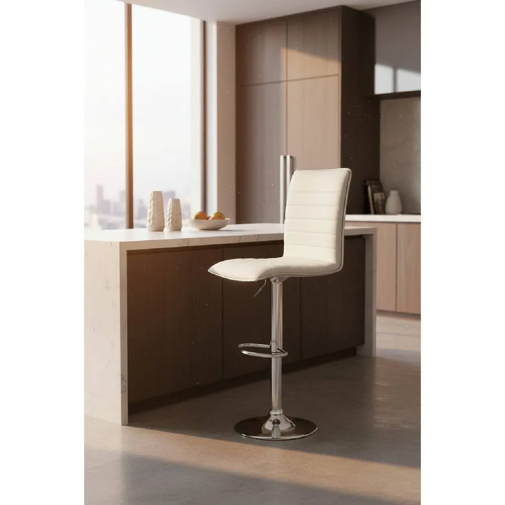 netfurniture Crispi Cream Padded Bar Stool Silver Trim Height Adjustable 2