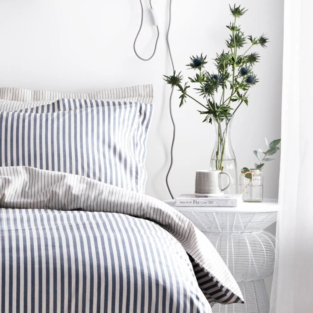 The Linen Yard Hebden Double Duvet Cover Set Cotton Navy / Grey, Blue 3