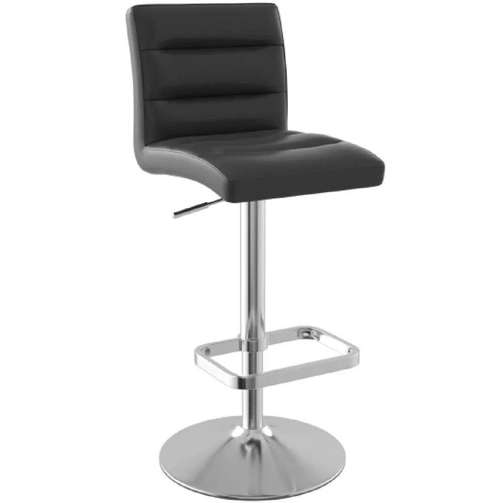 netfurniture Swank Brushed Steel Kitchen Swivel Bar Stool Black Faux Leather 3