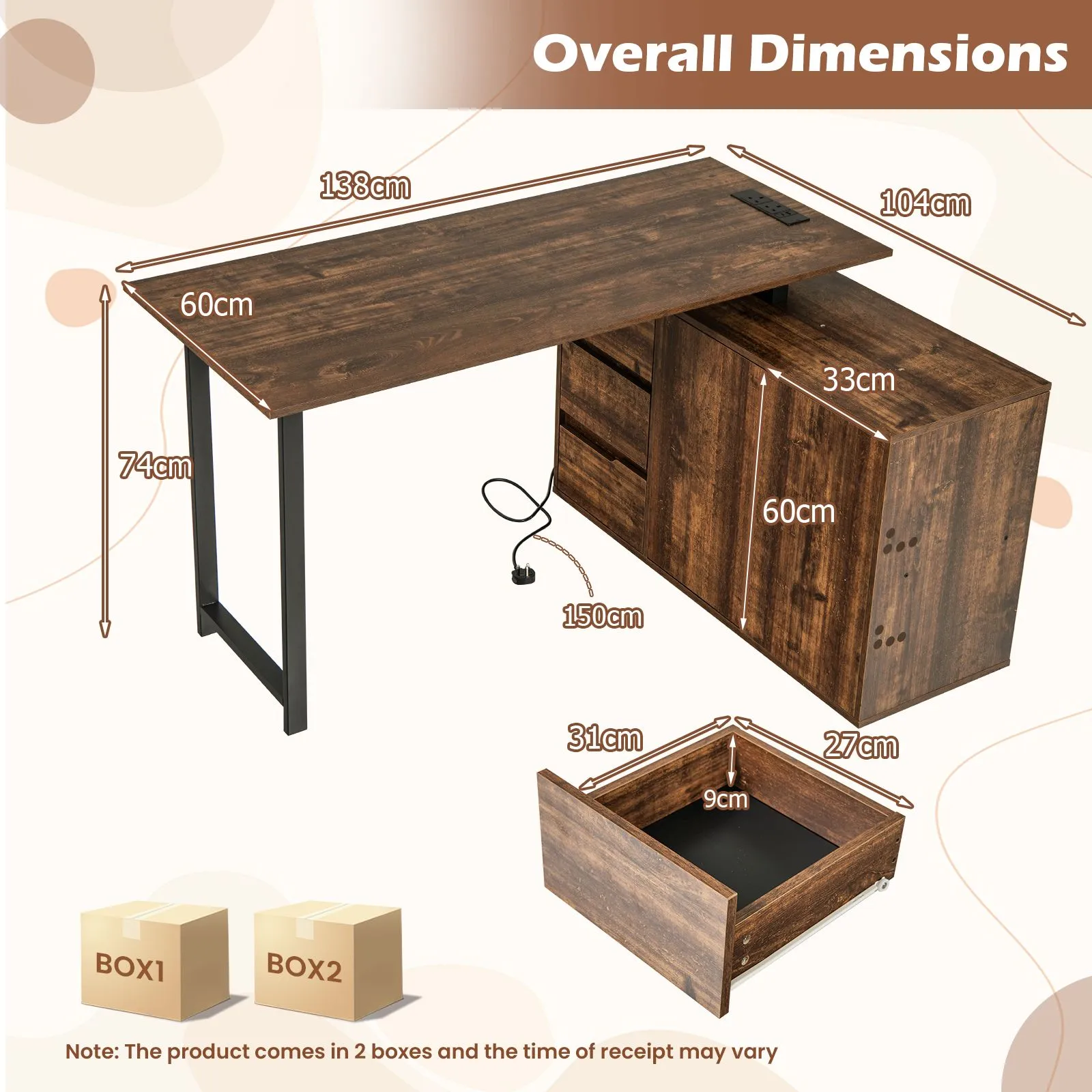 Costway L-Shaped Computer Desk Reversible Corner Laptop Desk Workstation in Brown 6