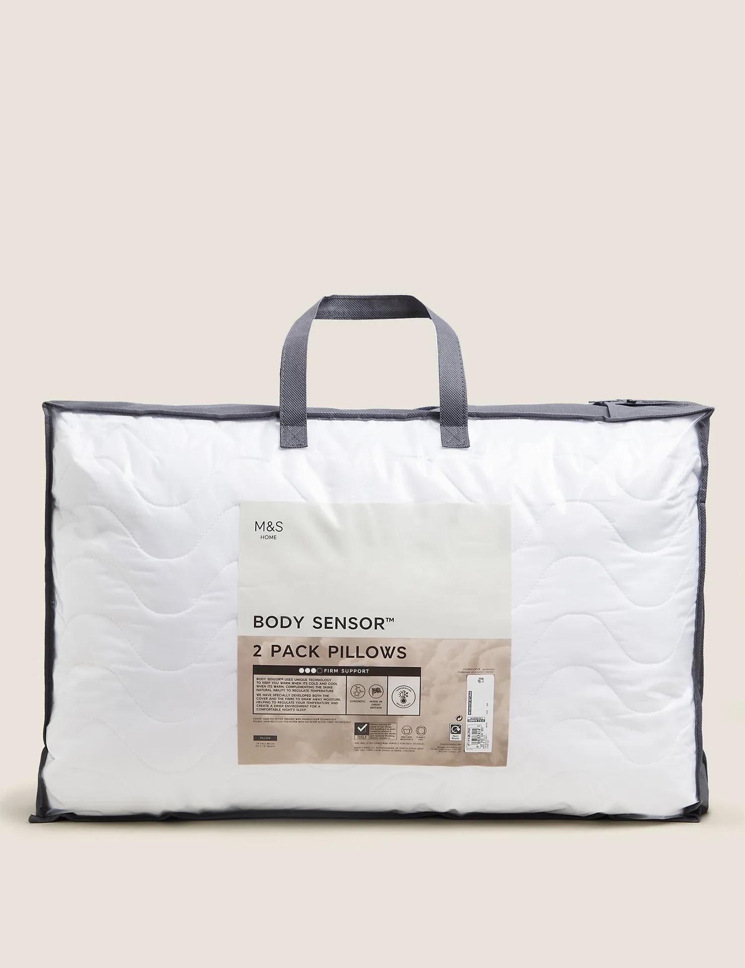 Body Sensor™ 2 Pack Body Temperature Control Firm Pillows White