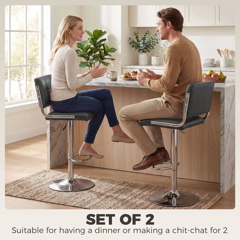 HOMCOM Adjustable Bar Stools Set of 2 with Backrest in Grey 4