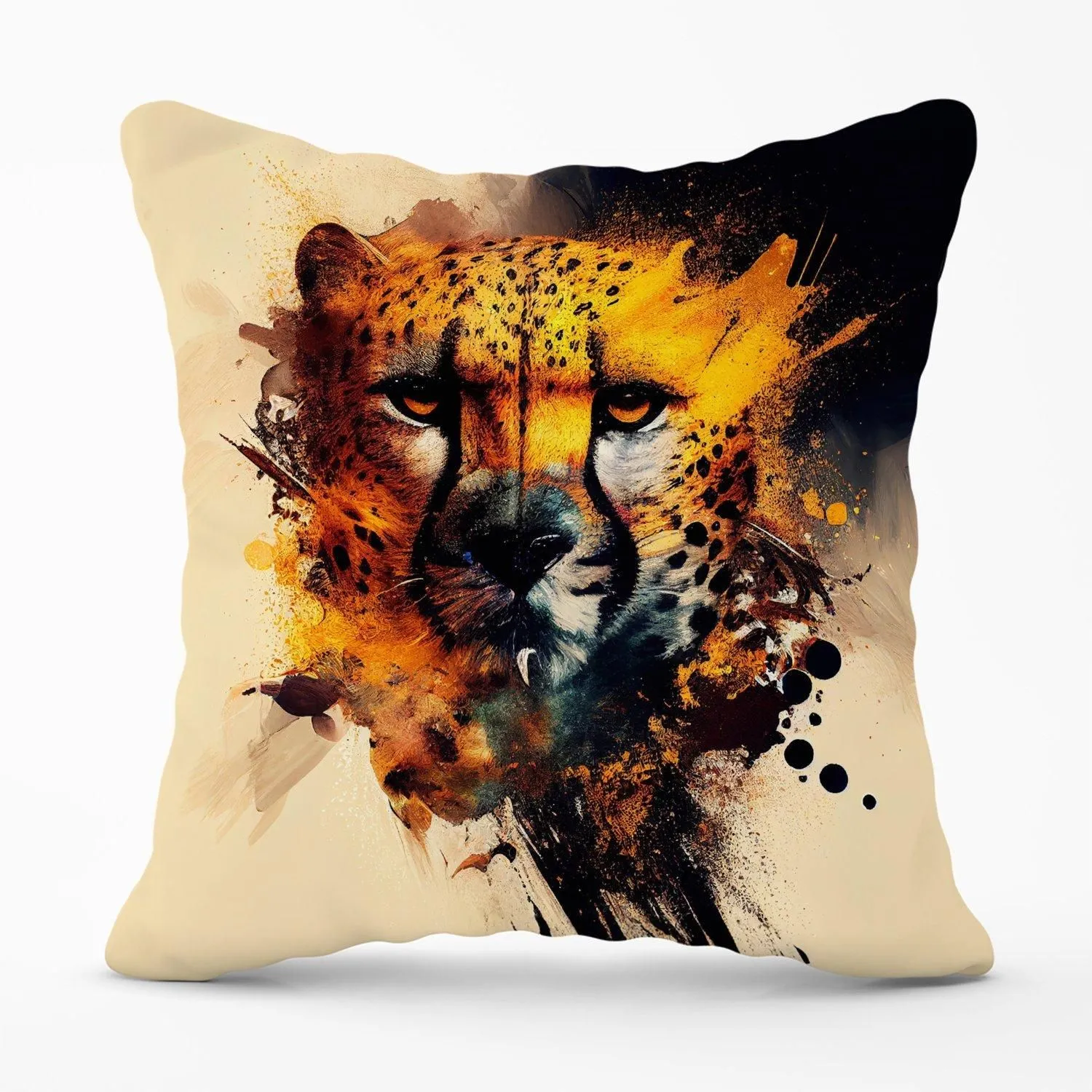 Warren Reed - Designer Cheetah Face Splashart Outdoor Cushion in Yellow