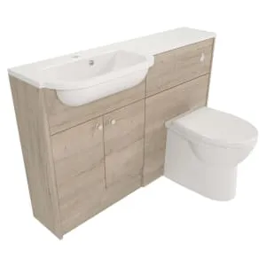 Deccado Benham Pale Oak Slimline Fitted Vanity & Toilet Pan Unit Combination with LH Basin - 1200mm