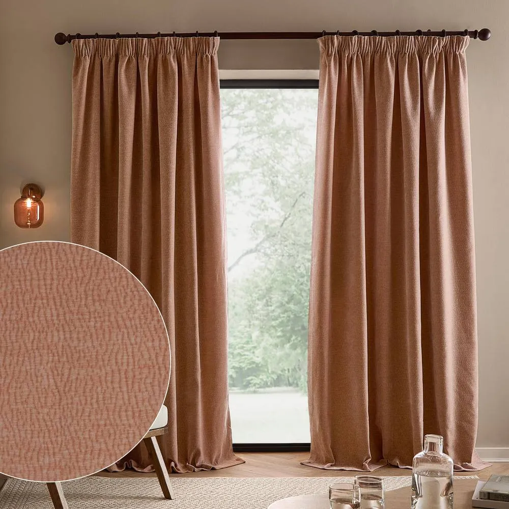 Yard Heath Washed Velvet Fully Lined Pencil Pleat Curtain Pair in Coral 1