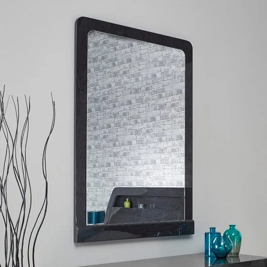 Devito Wooden Dressing Mirror In Grey Gloss Grain Effect Frame