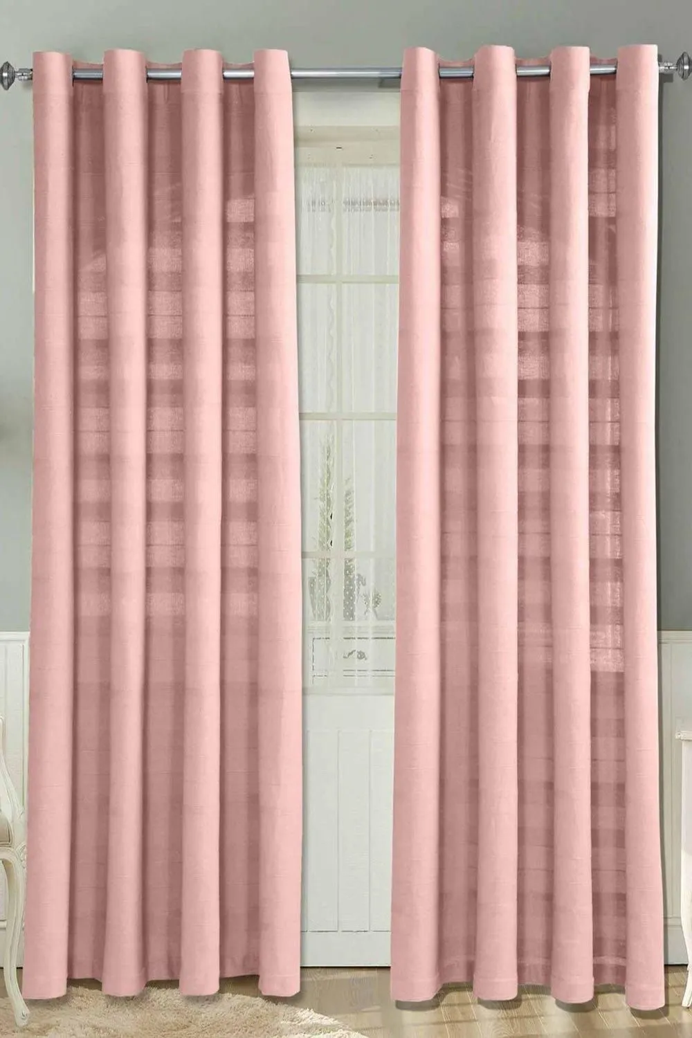 Homescapes Cotton Rajput Ribbed Curtain Pair in Pink 1