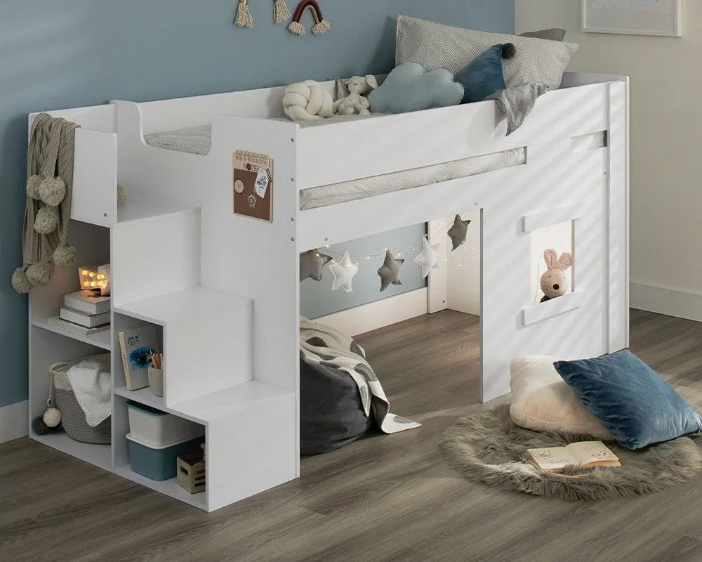 Flair Marlowe Mid Sleeper Bed with Steps & Storage in White