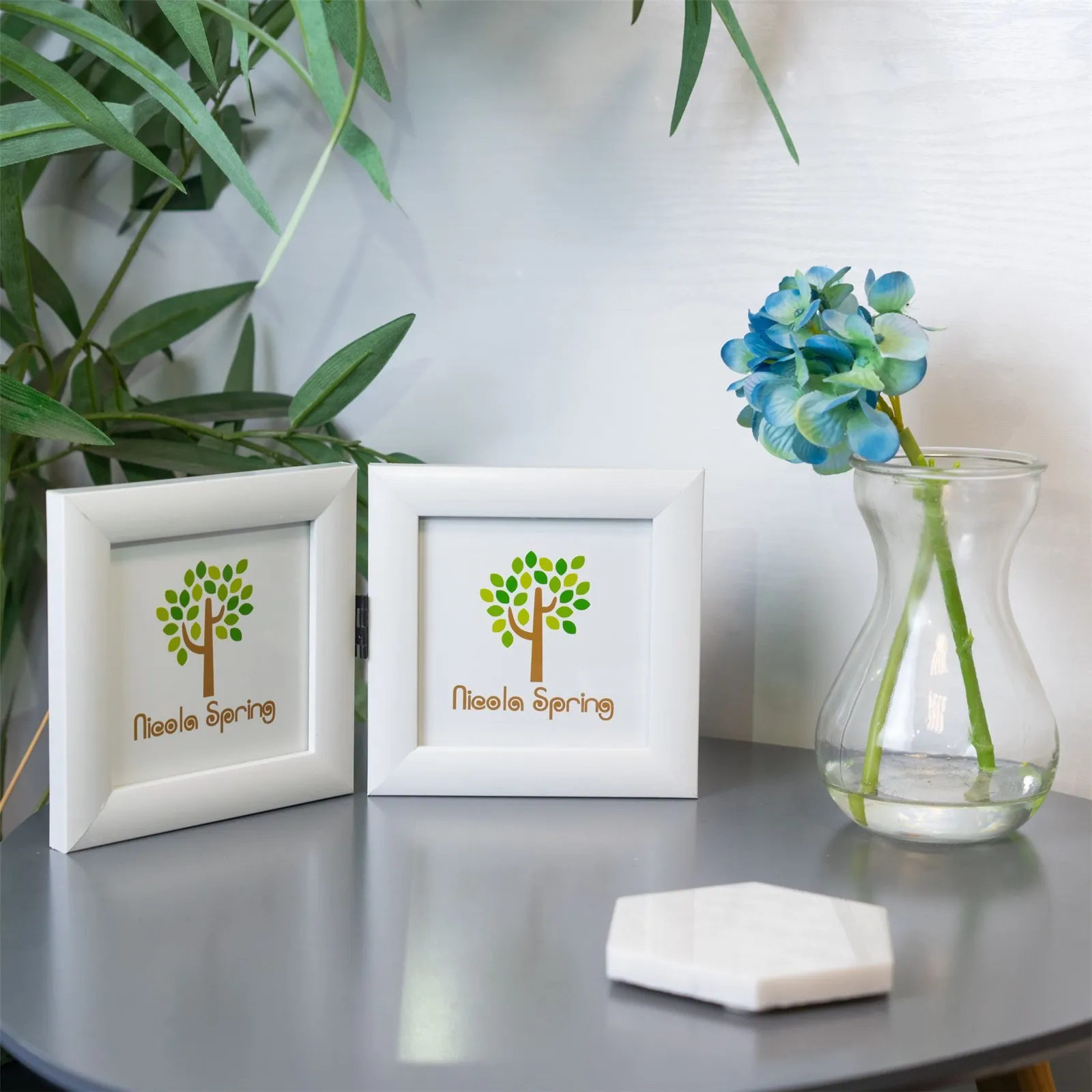 Nicola Spring Folding 2 Photo Frame - 4 x 4" - Pack of 1 in White 4