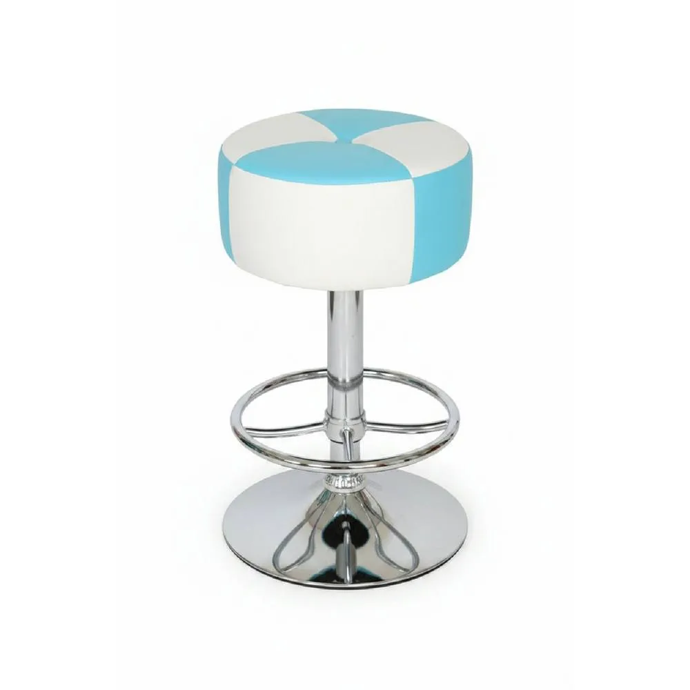 netfurniture Morasi Retro American Diner Kitchen Bar Stool Blue & White Padded
