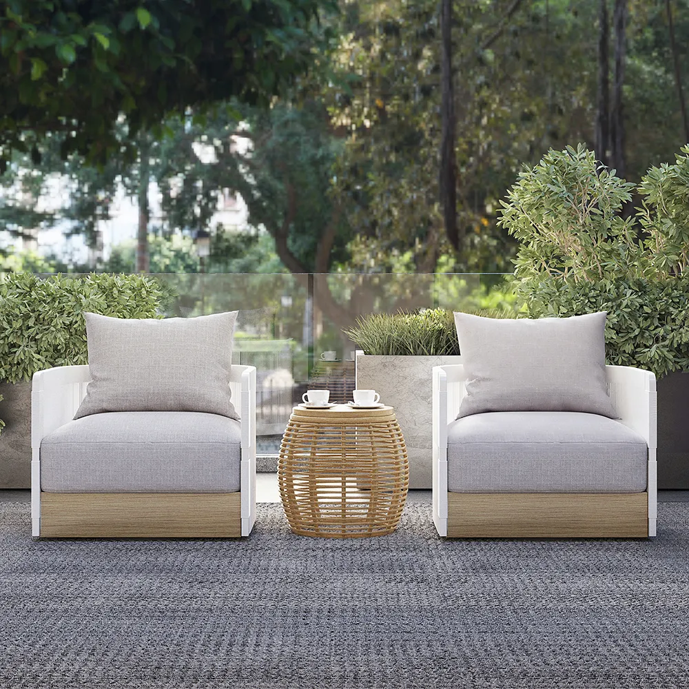 Costra Garden Aluminium & Rope Weave Swivel Lounge Chair in White, Set of 2
