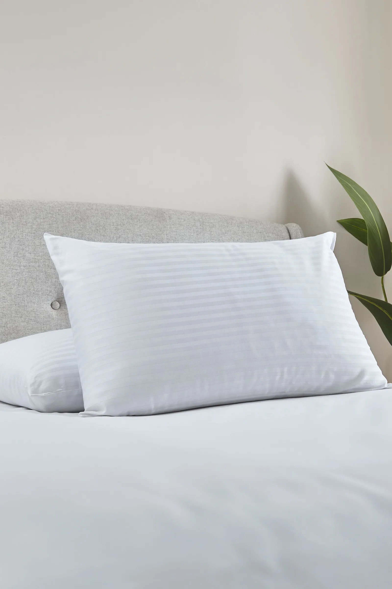Catherine Lansfield '200 Thread Count Hotel Satin Stripe' Cotton Pillow Pair in White 2