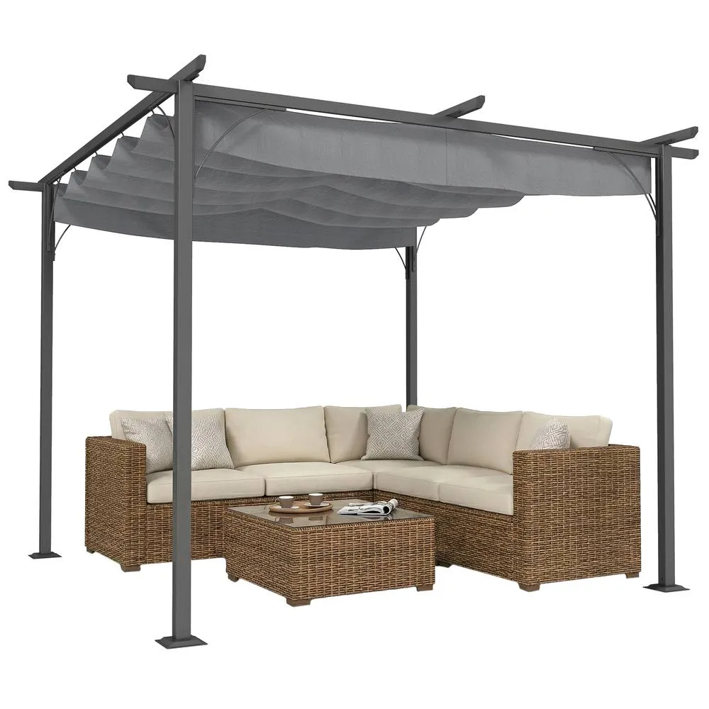 OUTSUNNY 3x3m Outdoor Pergola Metal Gazebo Porch Awning Retractable Canopy in Grey