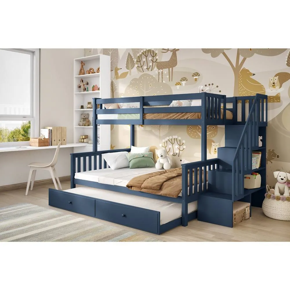 Flair Tag Triple Staircase Bunk Bed with Trundle in Blue 1