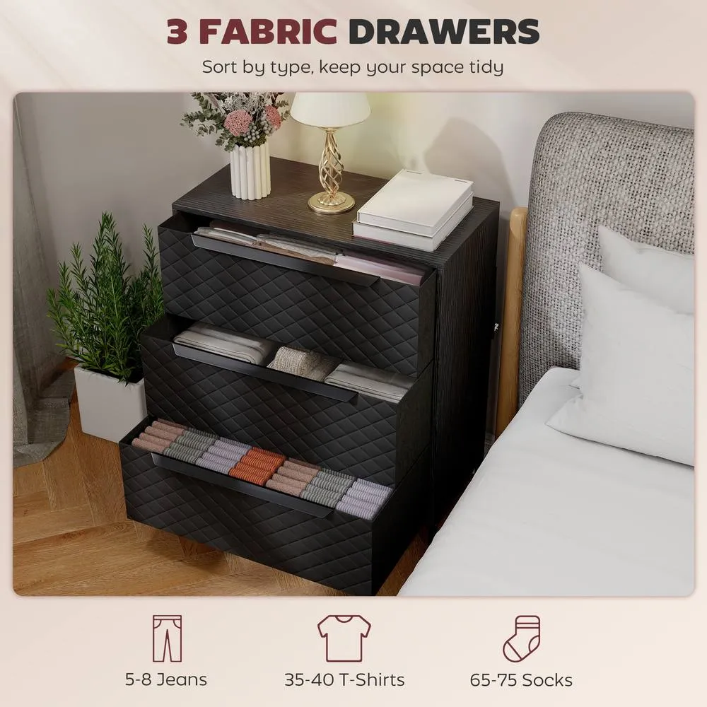 HOMCOM Chest of Drawers, 3 Fabric Drawer Dresser, Aluminium Handles in Black 4