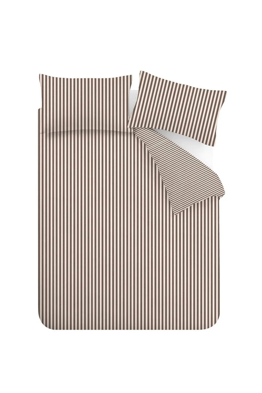 Catherine Lansfield Brushed Stripe 100% Cotton Duvet Cover Set in Chocolate 5
