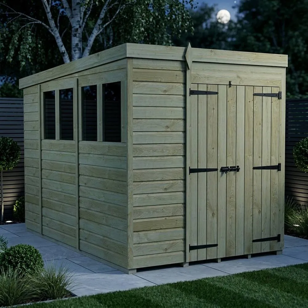 Buttercup Farm 6ft x 10ft Pent Garden Shed Double Door With Windows - Timber in Brown 3