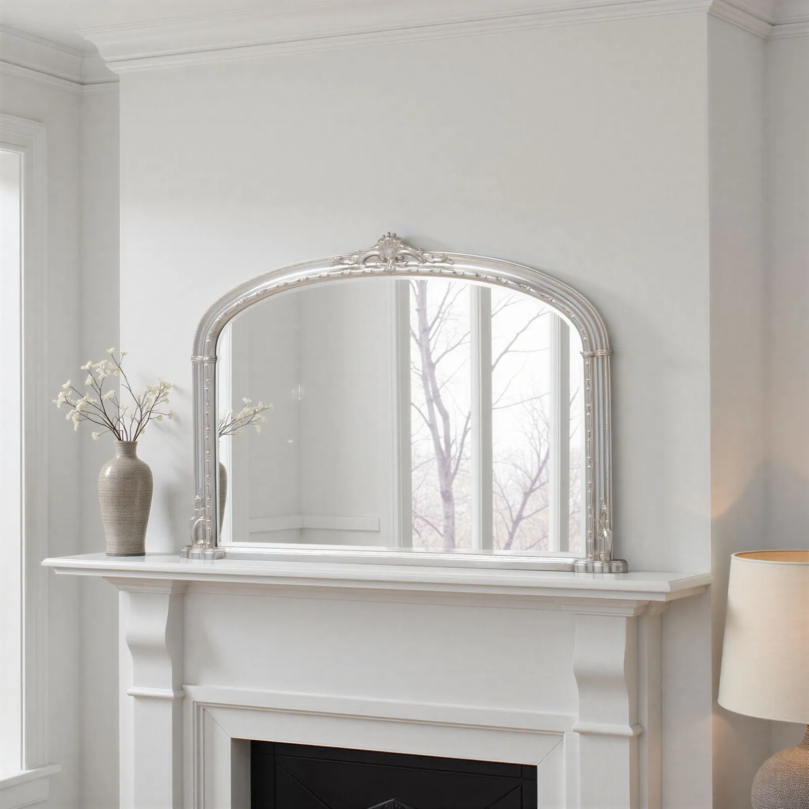 Yearn Mirrors Overmantle Mirror Arched 127(w) x 89cm(h) Victorian Mirror in Silver 4