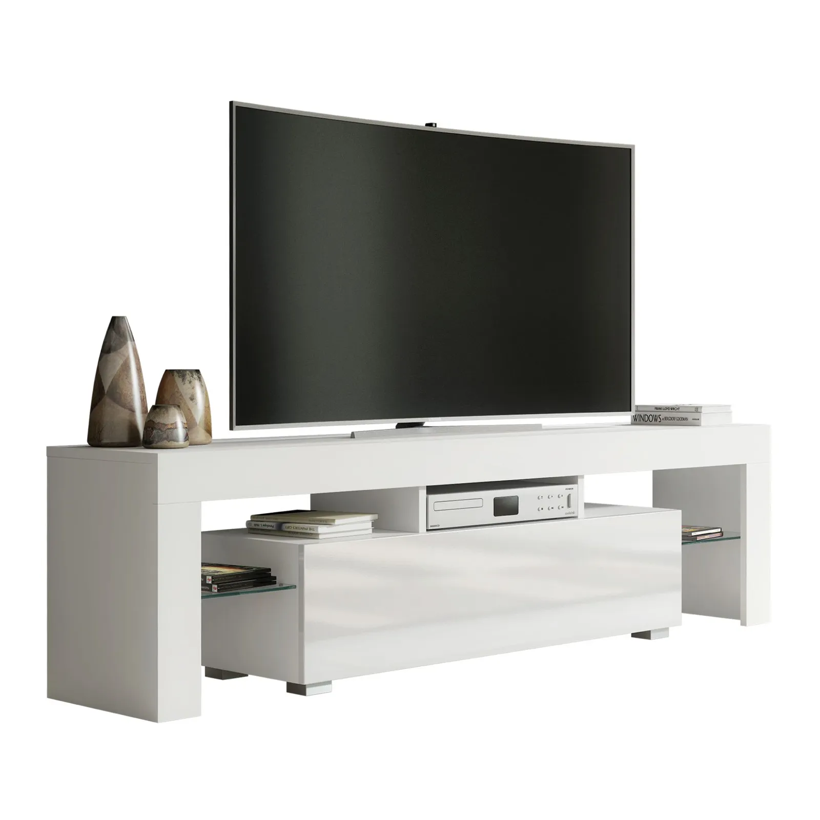 Creative Furniture TV Unit 160cm Stylish Modern - White with High Gloss Doors 3