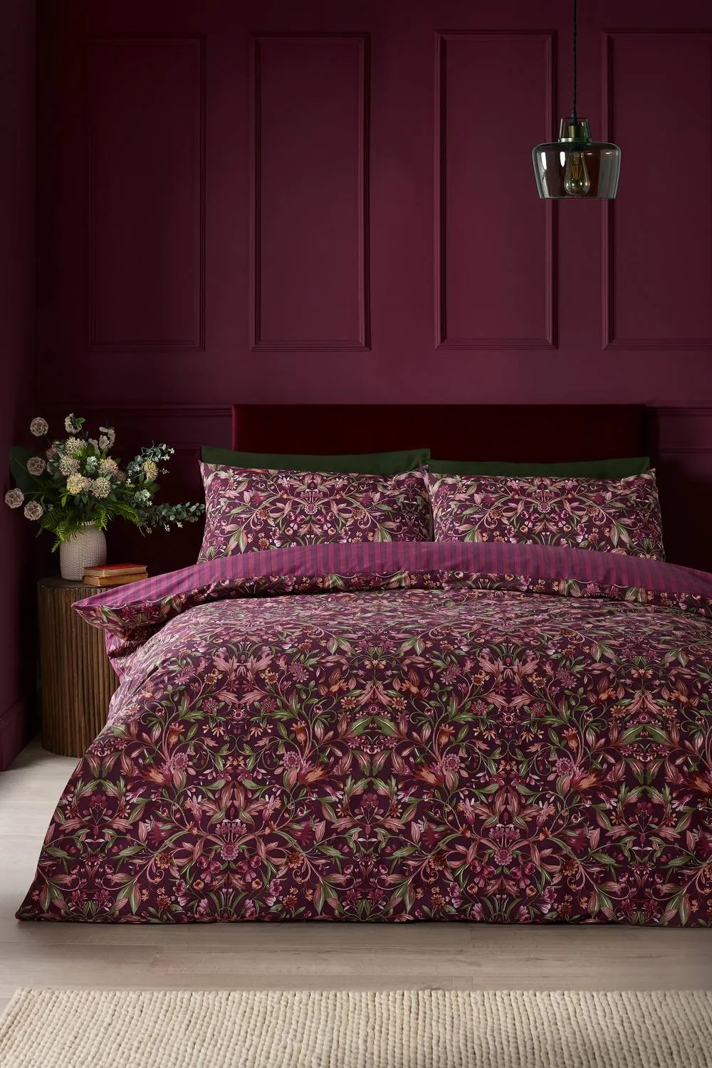 Catherine Lansfield Richmond Floral Reversible Duvet Cover Set in Plum