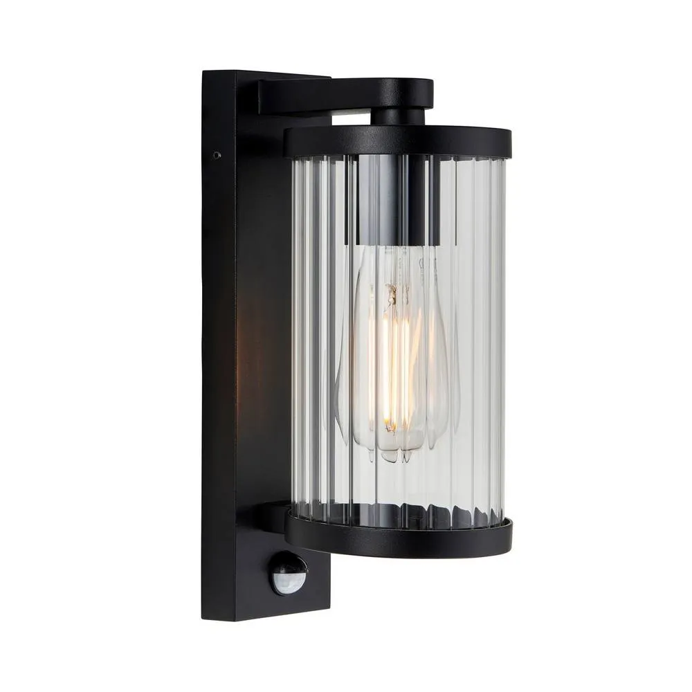 Netlighting Newcombe Outdoor Modern Wall Lamp Matt Black & Clear Ribbed Glass E27